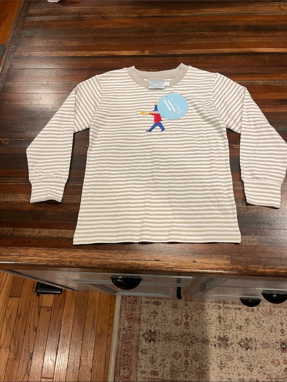 Little English Beige and White Striped little drummer boy Long-Sleeve Top 6